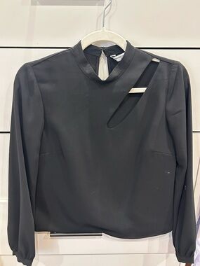 Amanda Uprichard Black Asymmetric Cutout Long-Sleeve Blouse